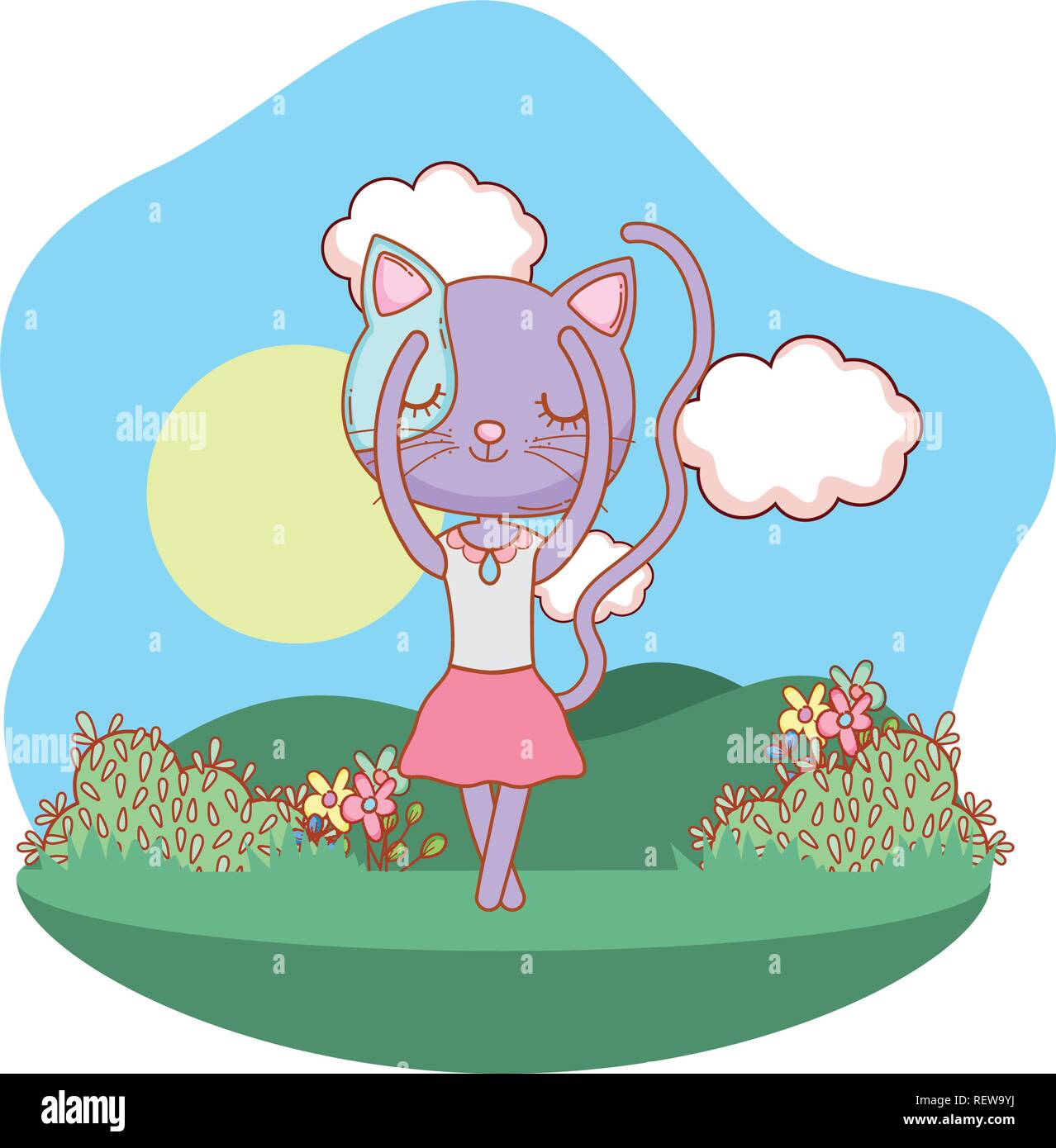 Cat all'aperto cartoon Illustrazione Vettoriale