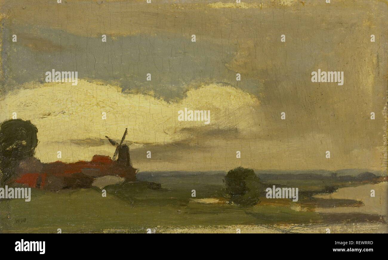 Paesaggio con il mulino a vento di Wijk bij Duurstede. Dating: 1885 - 1923. Misurazioni: h 14 cm × W 23,5 cm; d 8.8 cm. Museo: Rijksmuseum Amsterdam. Autore: Willem Witsen (menzionato in oggetto). Foto Stock