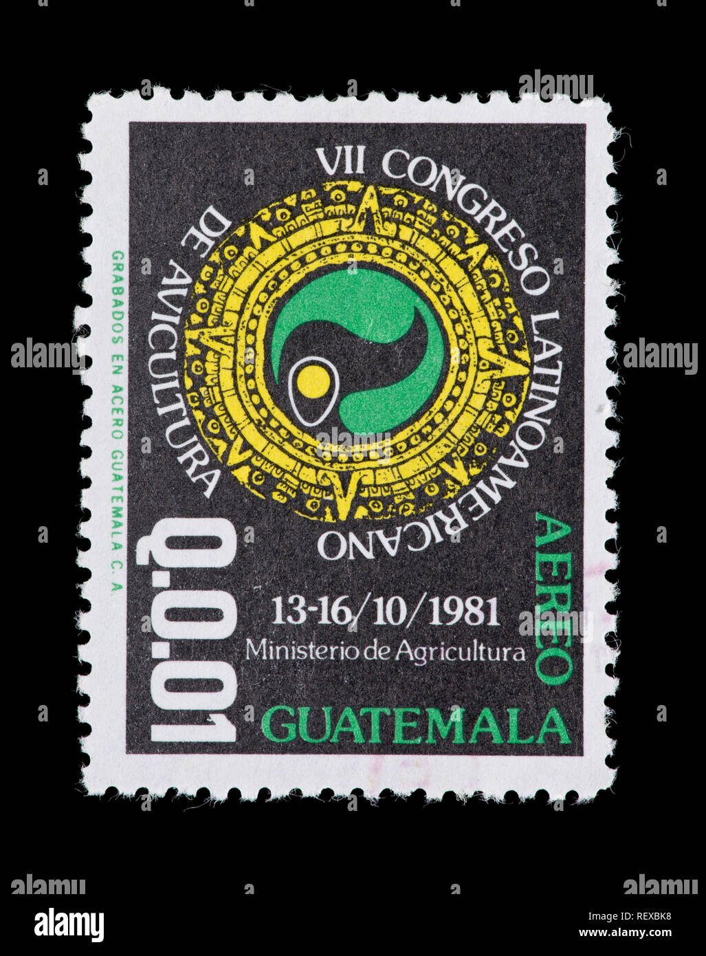 Airmail francobollo fro Guatemala raffigurante una roccia maya del Sun Calendar Foto Stock