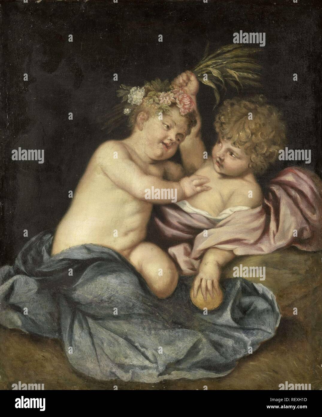 Due bambini che giocano. Dating: 1600 - 1649. Luogo: Paesi Bassi meridionali. Misurazioni: h 46 cm × W 39 cm × t 2,8 cm; h 54,6 cm × W 47,6 cm × d 9,8 cm. Museo: Rijksmuseum Amsterdam. Foto Stock