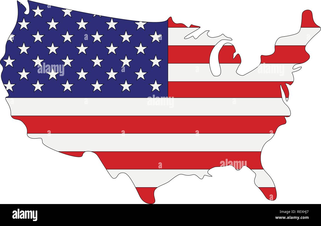 Mappa di Stati Uniti d'America con bandiera all'interno. Stati Uniti d'America map illustrazione vettoriale Illustrazione Vettoriale