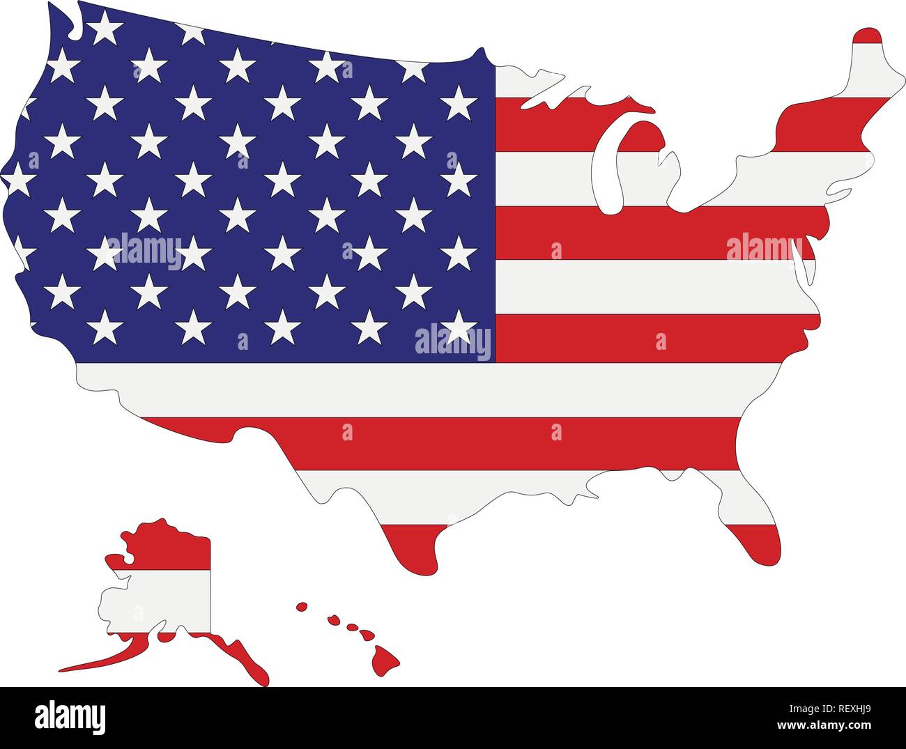 Mappa di Stati Uniti d'America con bandiera all'interno. Stati Uniti d'America map illustrazione vettoriale Illustrazione Vettoriale