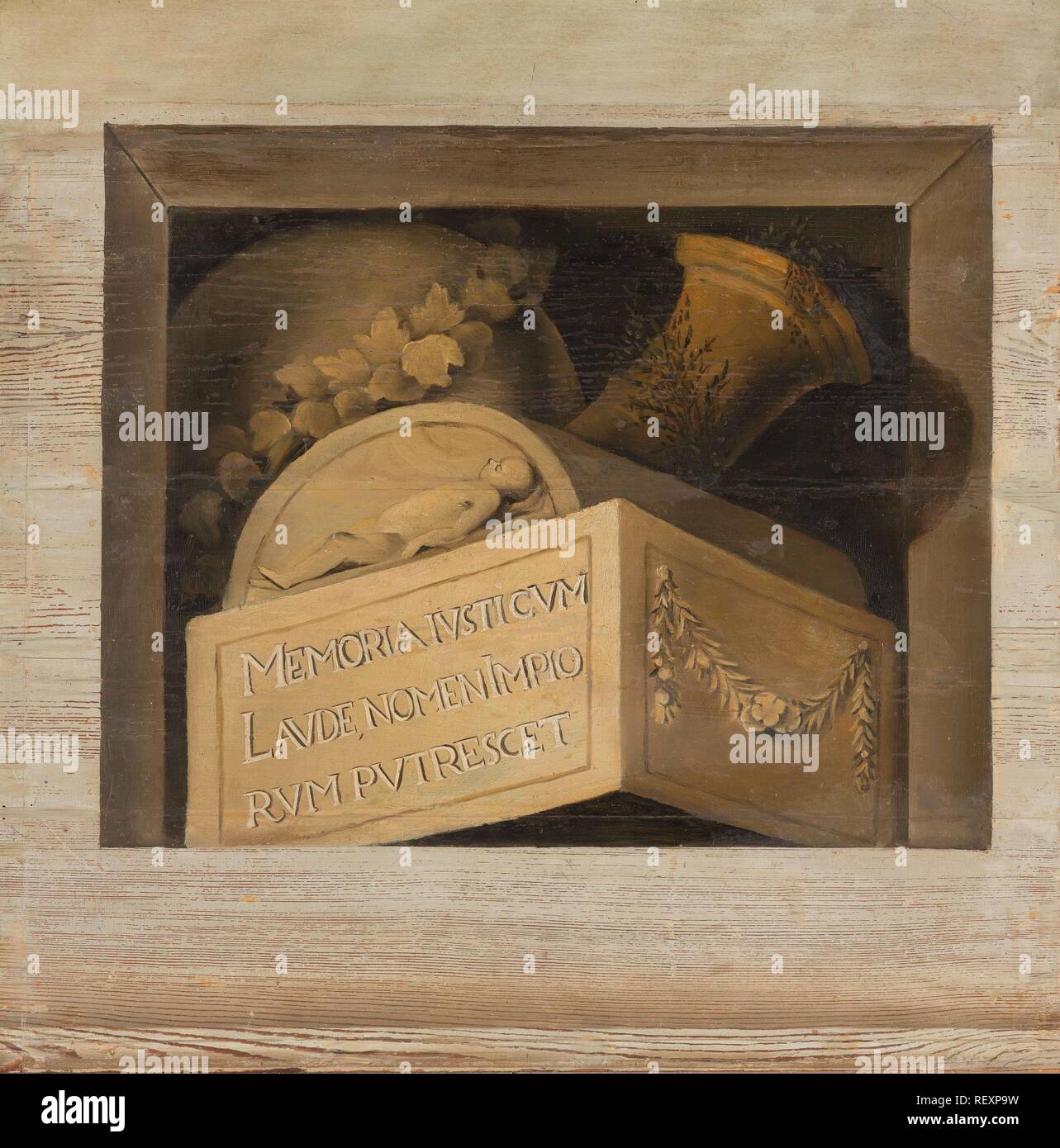 Tomba con l'iscrizione. Dating: 1645 - 1650. Misurazioni: h 86.4 cm × W 85,5 cm; h 89 cm × W 88,7 cm. Museo: Rijksmuseum Amsterdam. Autore: Jacob Van Campen. Foto Stock