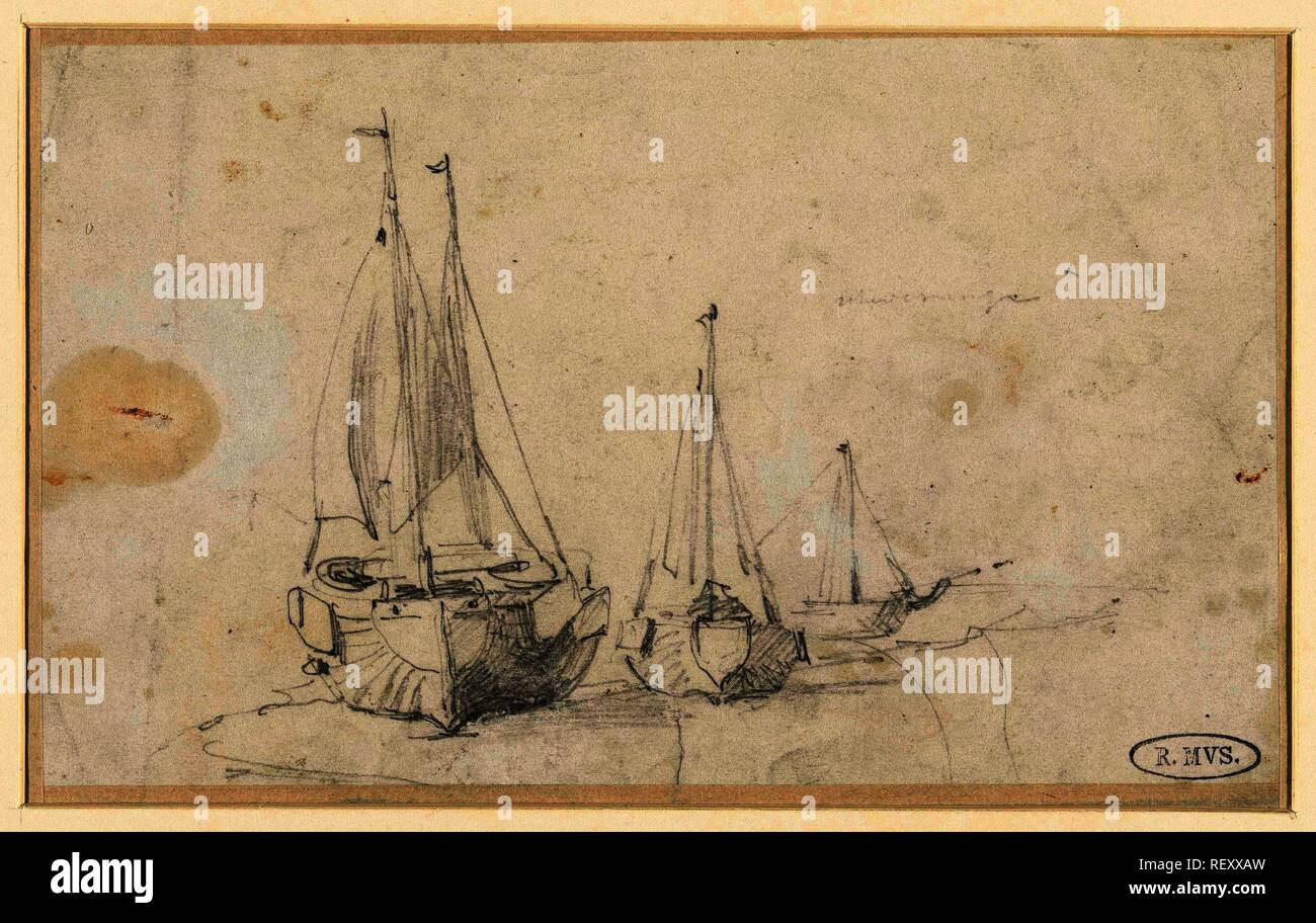 Le navi sulla spiaggia. Relatore per parere: Weissenbruch gen. Dating: 1832 - 1880. Misurazioni: h 110 mm × W 178 mm. Museo: Rijksmuseum Amsterdam. Foto Stock