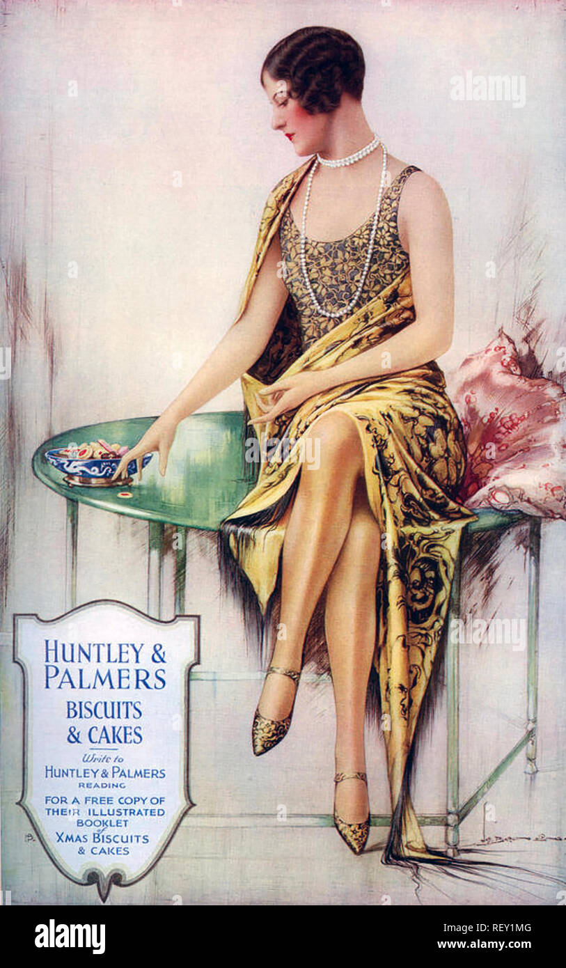 HUNTLEY & PALMERS biscuit maker di Reading, in Inghilterra. Un 1920s magazine advert. Foto Stock