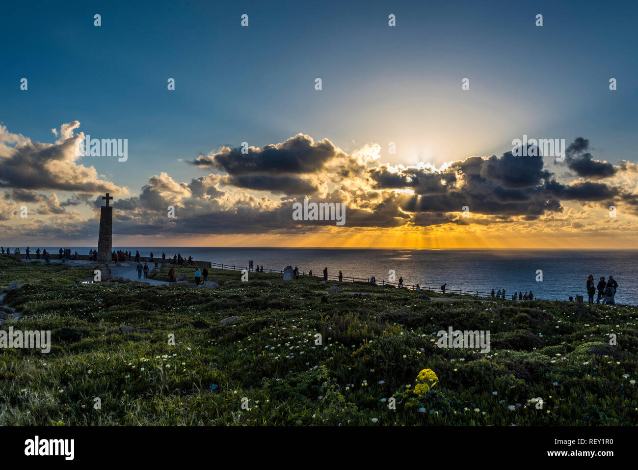 Tramonto a Cabo da Roca, l'ultima parte occidentale dell Europa Foto Stock