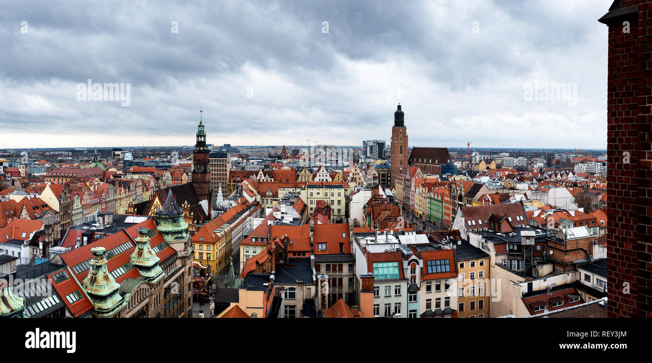 Wroclaw paesaggio urbano vista panoramica dalla cattedrale Foto Stock
