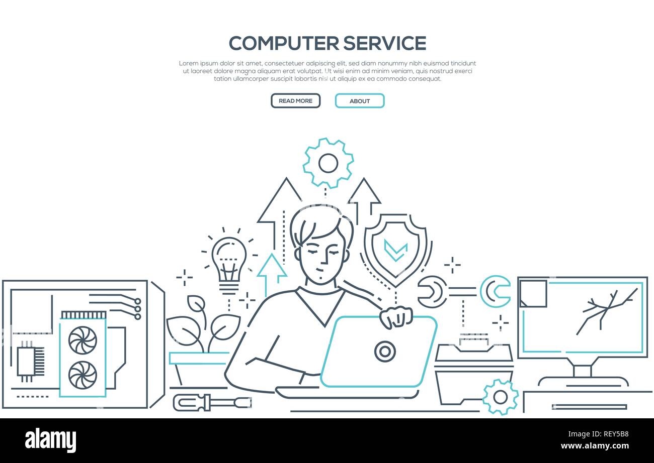 Computer service - linea moderna stile design banner Illustrazione Vettoriale