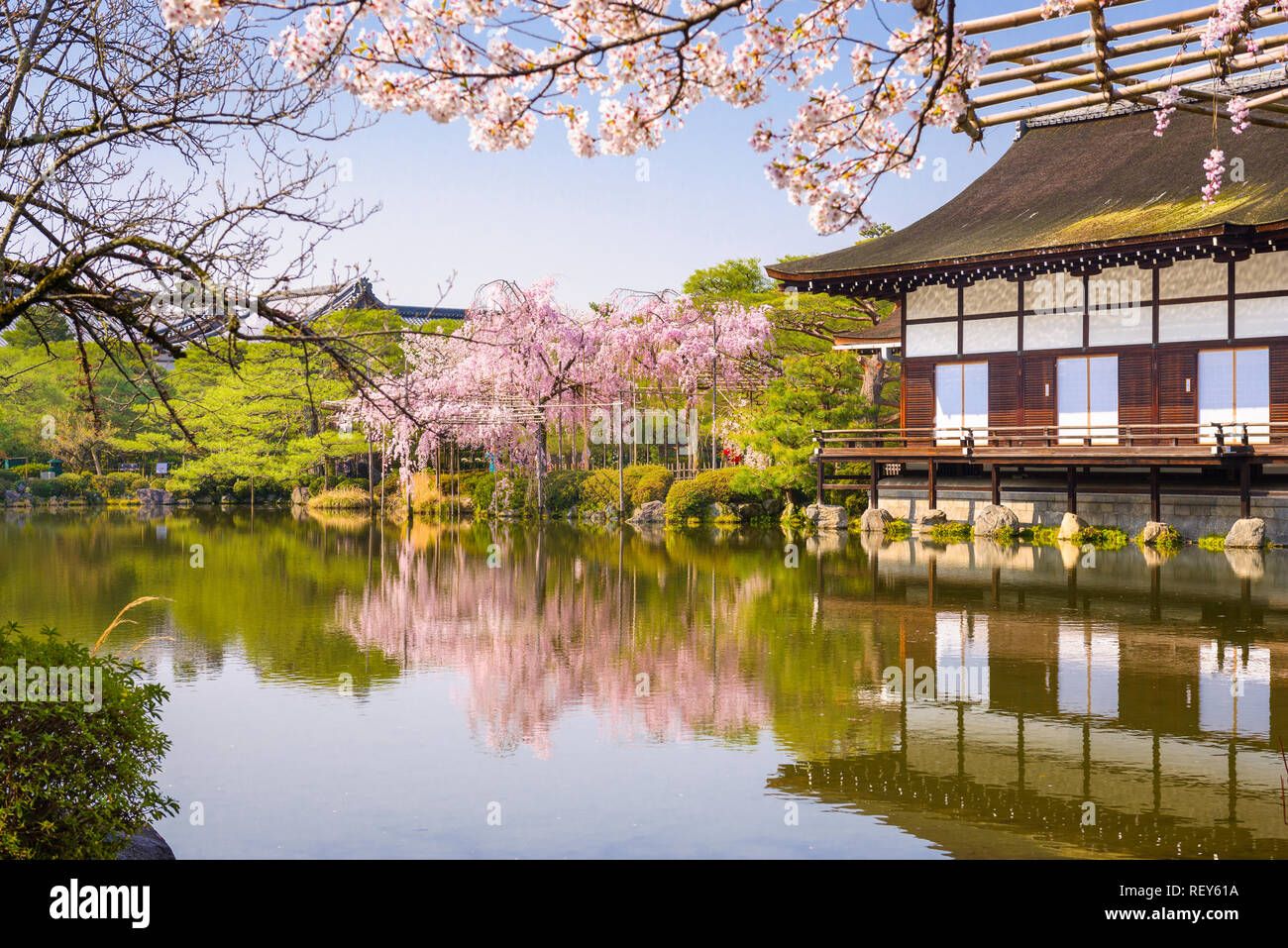 Kyoto, Giappone primavera al Santuario Heian stagno del giardino. Foto Stock
