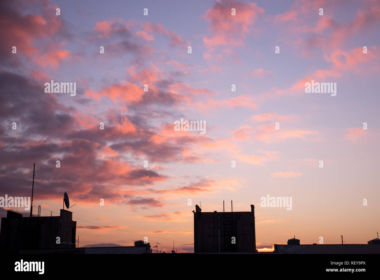 Colorata città sunrise Foto Stock