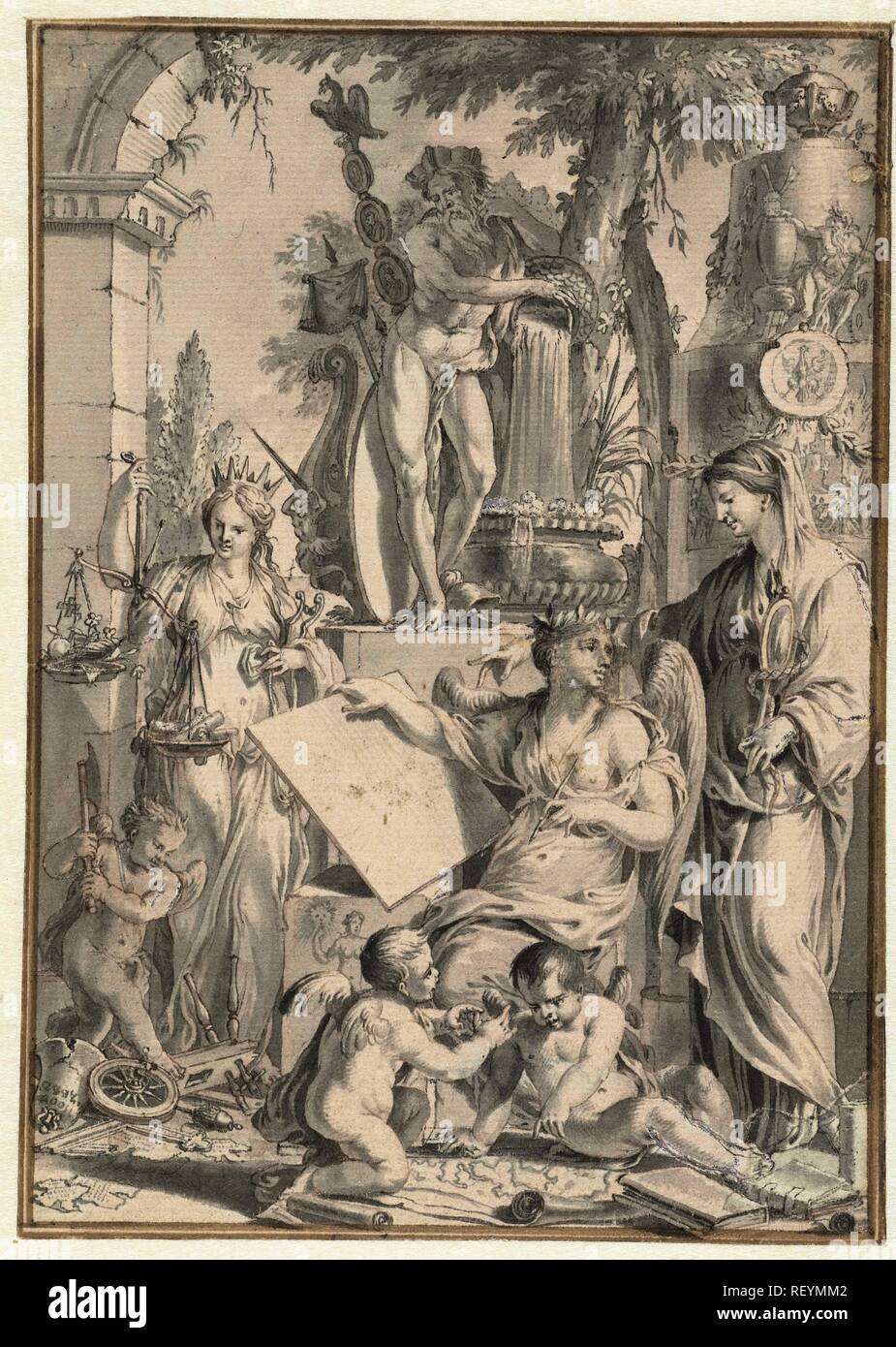 Rappresentazione simbolica. Relatore per parere: Goeree gen. Dating: 1680 - 1731. Misurazioni: h 167 mm × W 118 mm. Museo: Rijksmuseum Amsterdam. Foto Stock