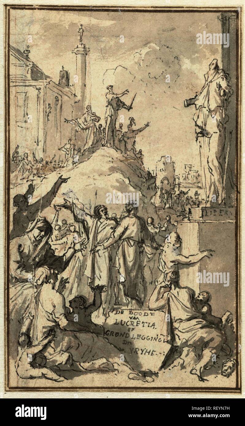 La morte di Lucrezia o la posa di libertà. Relatore per parere: Goeree gen. Dating: 1680 - 1731. Misurazioni: h 142 mm × W 86 mm. Museo: Rijksmuseum Amsterdam. Foto Stock