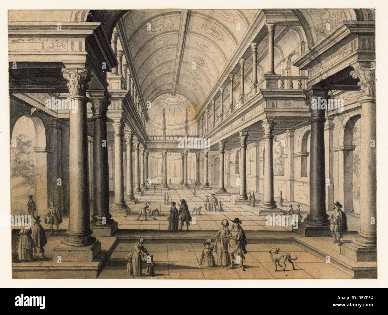 Sala rinascimentale con le figure. Relatore per parere: anonimo. Dating: 1600 - 1699. Misurazioni: h 160 mm × W 215 mm. Museo: Rijksmuseum Amsterdam. Foto Stock