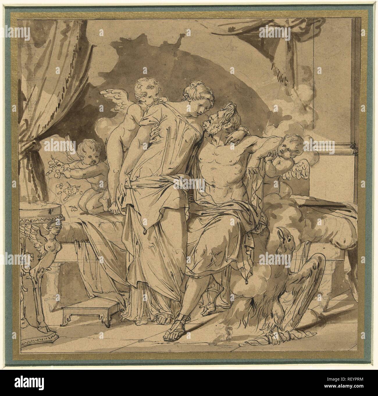 Giove e Giunone nell abbraccio. Relatore per parere: Jean François Bosio. Dating: 1774 - 1827. Misurazioni: h 173 mm × W 175 mm. Museo: Rijksmuseum Amsterdam. Autore: Jean Francois Bosio. Foto Stock