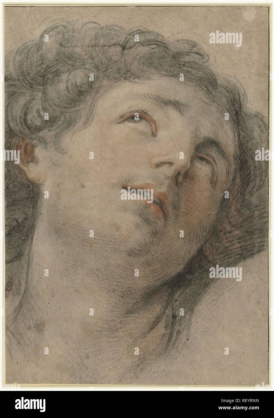 Testa di San Sebastian, guardando verso l'alto. Artista: Guido Reni. Relatore per parere: anonimo. Dating: 1585 - 1692. Misurazioni: h 352 mm × W 245 mm. Museo: Rijksmuseum Amsterdam. Foto Stock