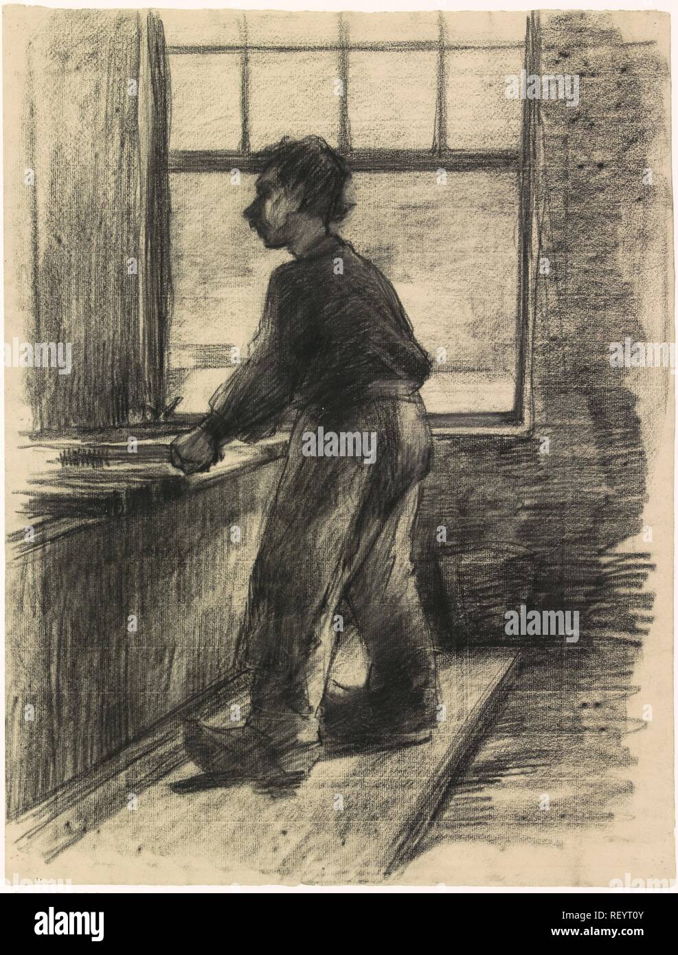 Workman nella fabbrica di cotone. Relatore per parere: Anthon Gerhard Alexander van Rappard. Dating: 1868 - 1892. Misurazioni: h 557 mm × W 426 mm. Museo: Rijksmuseum Amsterdam. Foto Stock