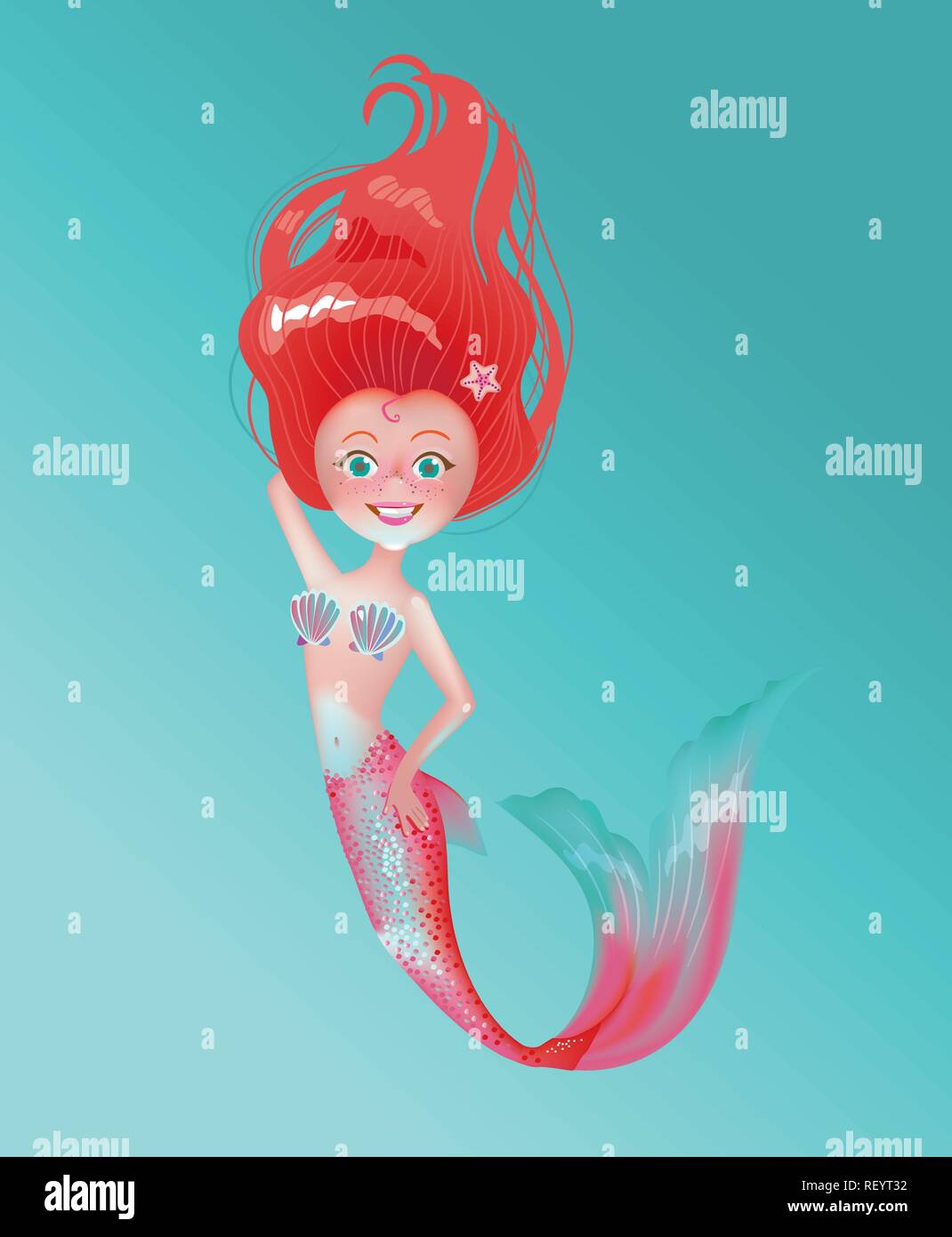 Carino longhaired mermaid Illustrazione Vettoriale