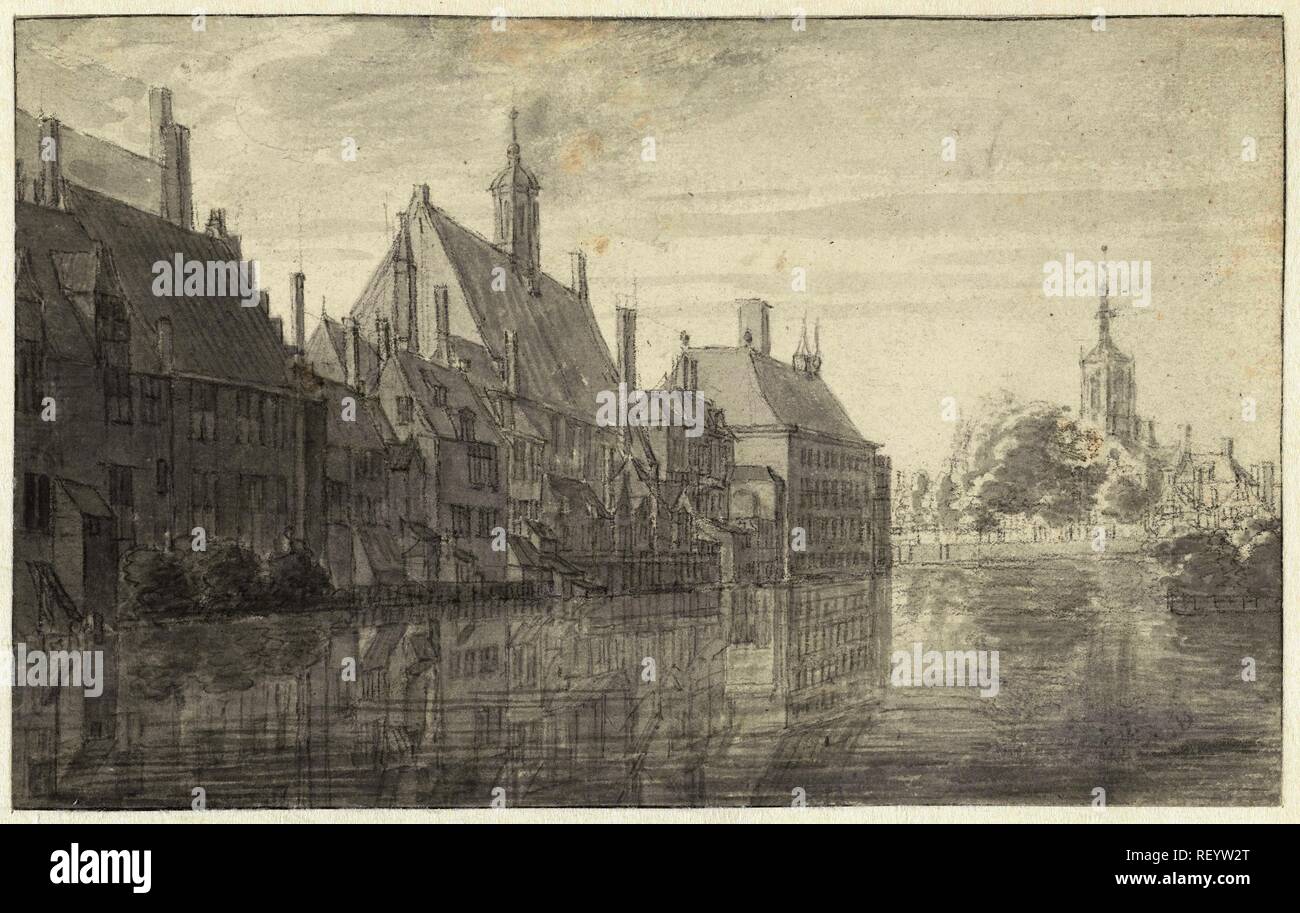 Vista degli edifici del Binnenhof a L'Aia. Relatore per parere: Joris Van der Haagen. Relatore per parere: Pieter Latombe. Dating: nel o dopo il 1650 - 1669. Misurazioni: h 138 mm × W 222 mm. Museo: Rijksmuseum Amsterdam. Foto Stock