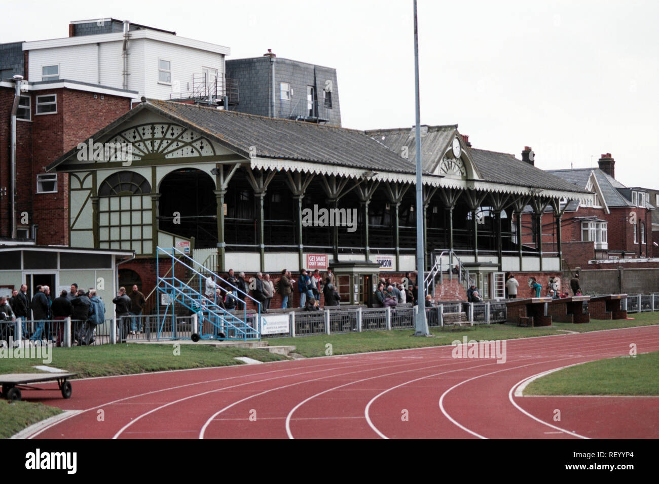 Il cavalletto principale a Great Yarmouth Town FC Football Ground, Wellesley Ricreazione Terra, Wellesley Road, Yarmouth, Norfolk, raffigurato il 5 marzo 1994 Foto Stock