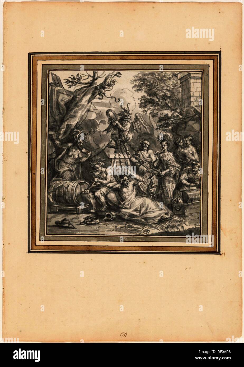 I sette peccati capitali, incatenato al diavolo. Relatore per parere: anonimo. Dating: c. 1700. Luogo: Paesi Bassi meridionali. Misurazioni: h 176 mm × W 165 mm. Museo: Rijksmuseum Amsterdam. Foto Stock