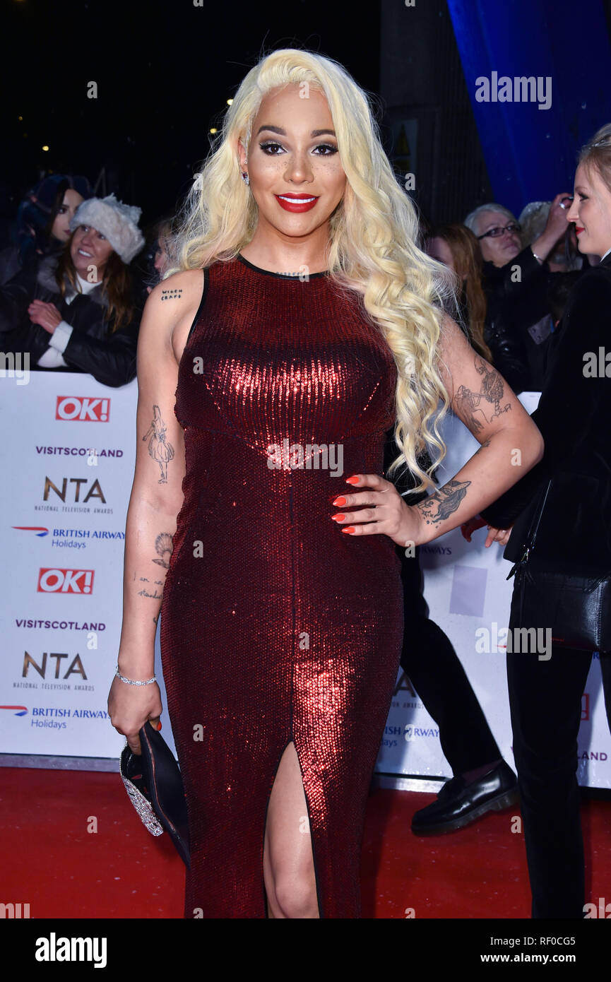 Munroe Bergdorf frequentando il National Television Awards 2019 tenutasi presso l'O2 Arena, Londra Foto Stock