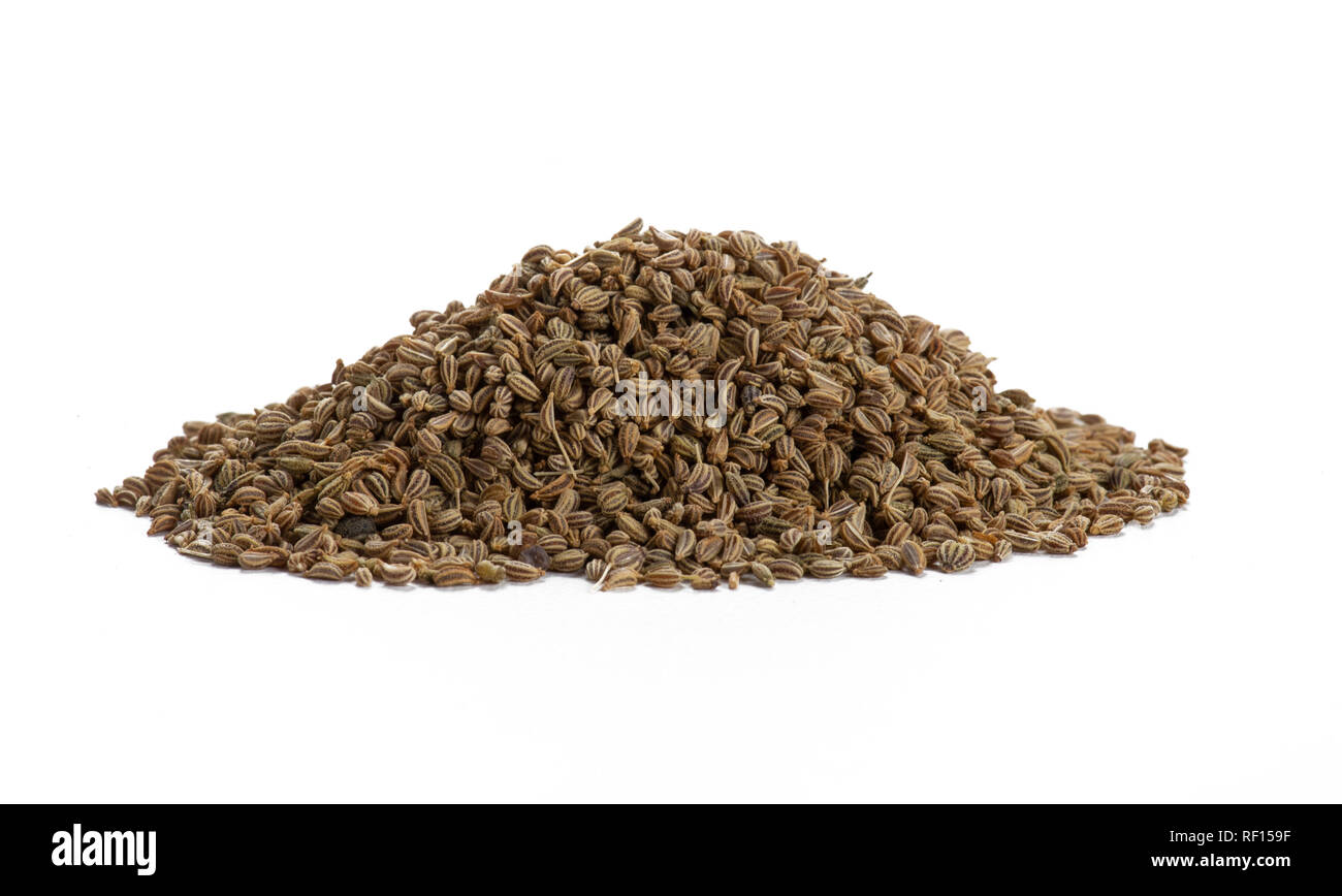 Pila di Ajwain di semi di cumino Foto Stock