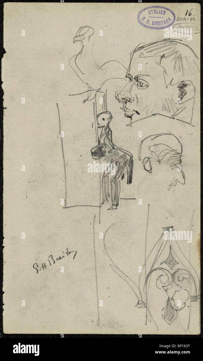 Foglio di studio con le figure di un uccello e un ornamento. Relatore per parere: George Hendrik Breitner (firmato dall'artista). Dating: c. 1873 - c. 1882. Luogo: Rotterdam. Misurazioni: h 196 mm × W 118 mm. Museo: Rijksmuseum Amsterdam. Foto Stock Foglio di studio con le figure di un uccello e un ornamento. Relatore per parere: George Hendrik Breitner (firmato dall'artista). Dating: c. 1873 - c. 1882. Luogo: Rotterdam. Misurazioni: h 196 mm × W 118 mm. Museo: Rijksmuseum Amsterdam. Foto Stock