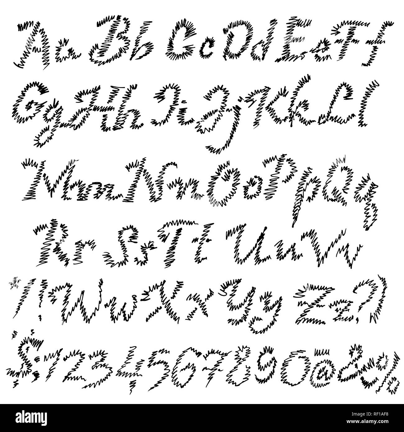 Grunge font a zig-zag. Blackletter script. Illustrazione Vettoriale Illustrazione Vettoriale
