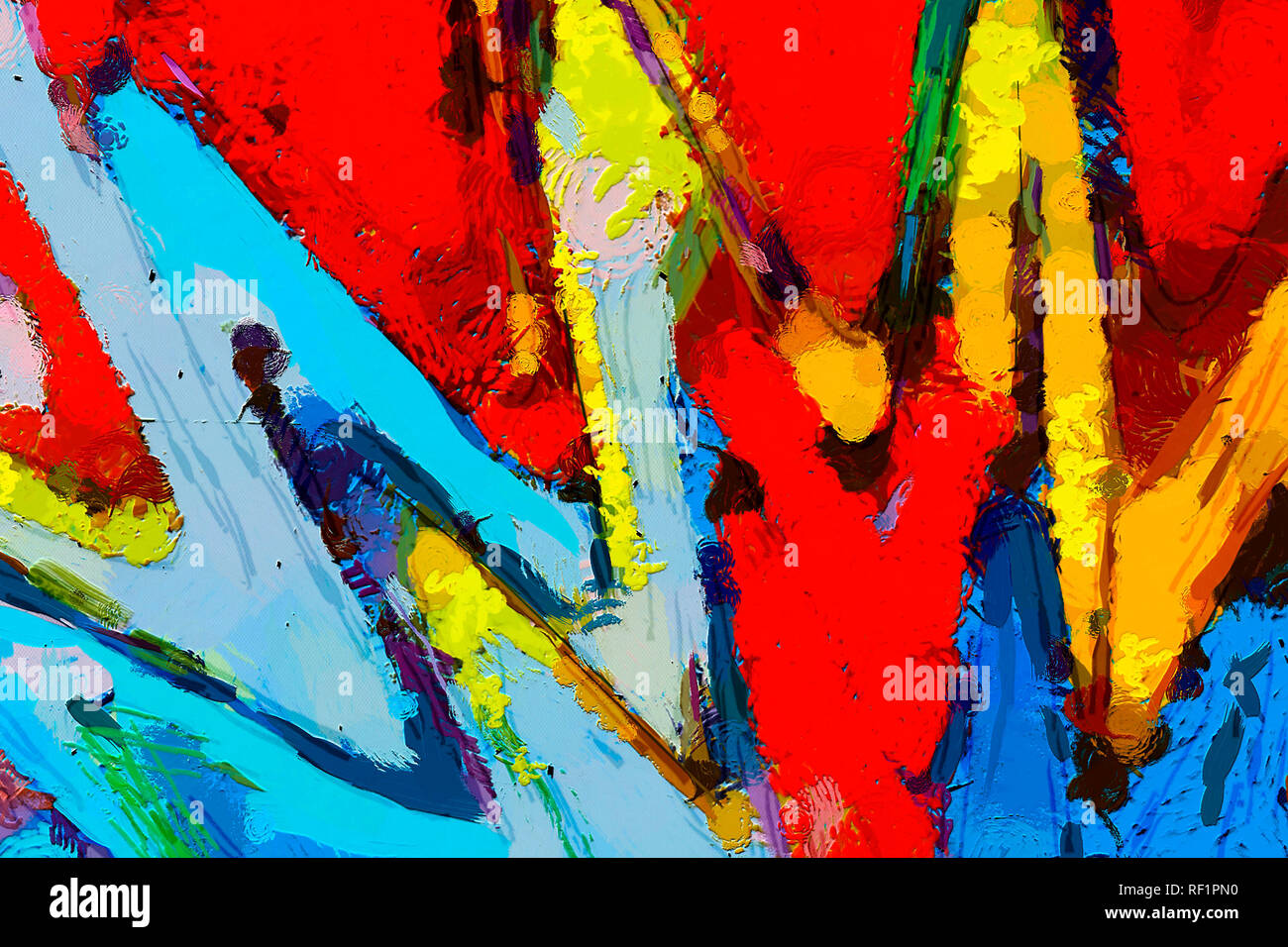 Pittura di olio abstract moderna arte contemporanea in background per il decor. Colori caldi e luminosi di tessitura a mano. Dynamic frattale disegno artistico per grap Foto Stock