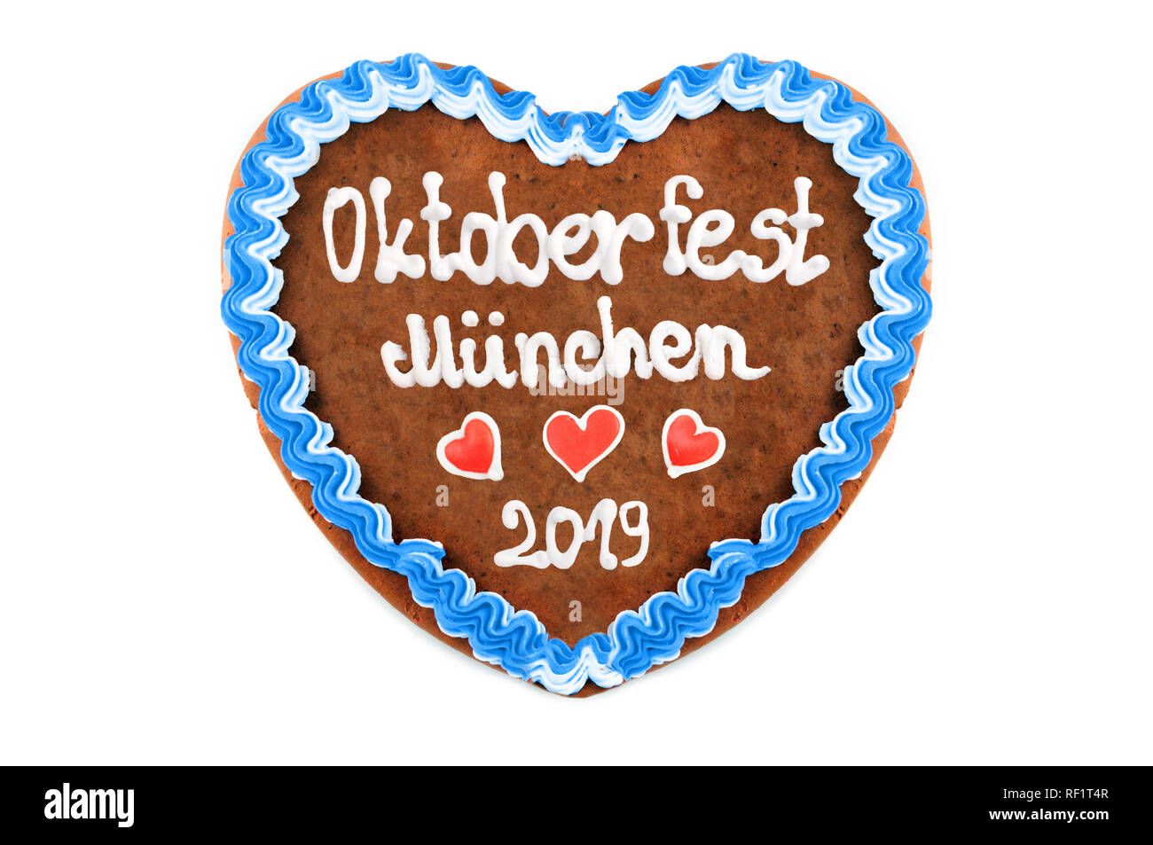 Oktoberfest 2019 Gingerbread cuore bianco con sfondo isolato. Ottobre festival è una birra stagionale evento in Monaco di Baviera (Germania). Tradizionale cuore ca Foto Stock