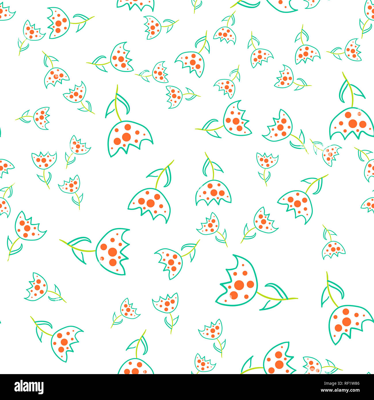 Modello senza giunture di doodle fiori. illustrazione su sfondo bianco. Foto Stock