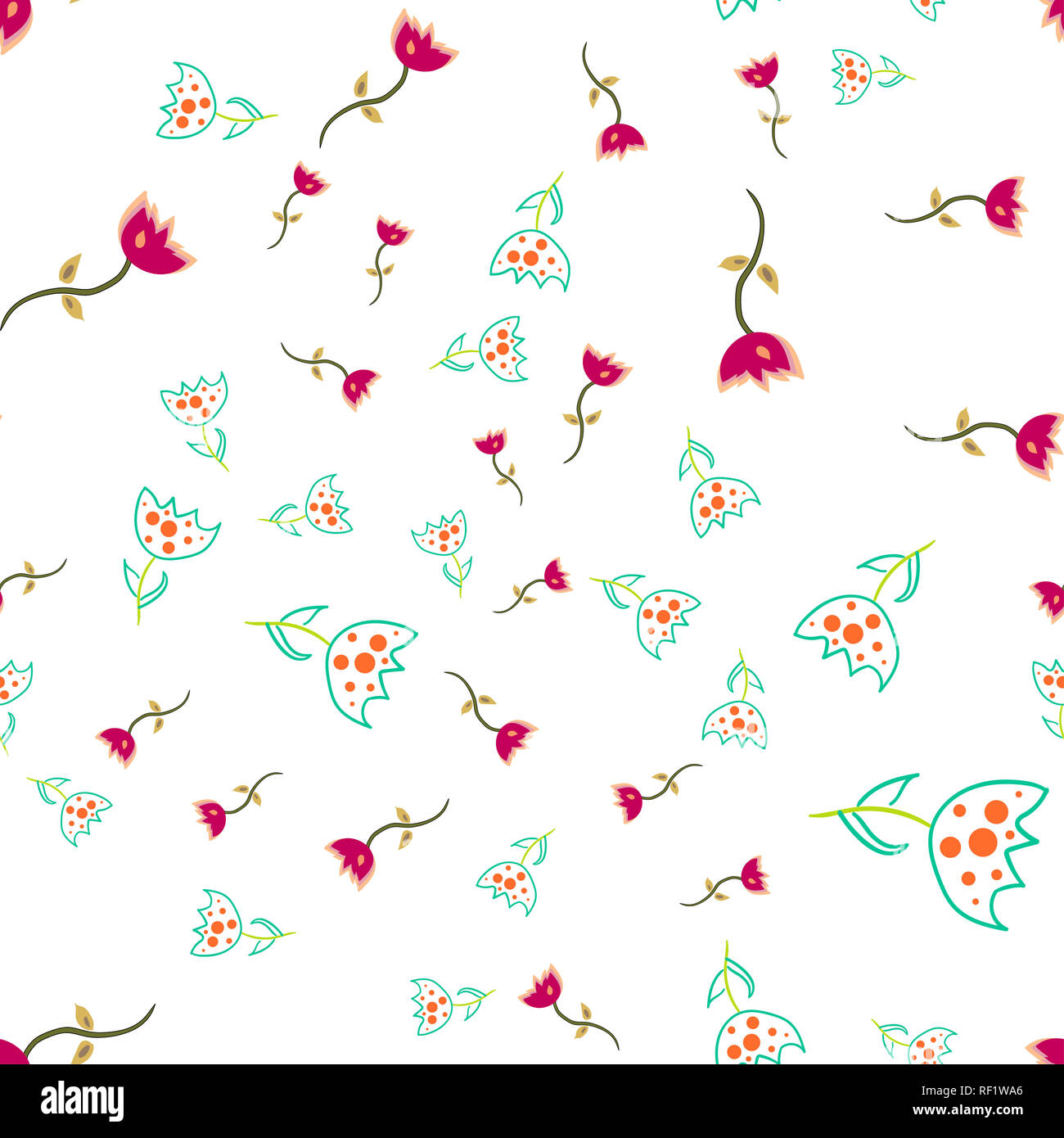 Modello senza giunture di doodle fiori. illustrazione su sfondo bianco. Foto Stock