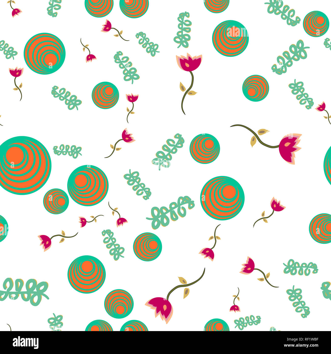 Modello senza giunture di doodle fiori. illustrazione su sfondo bianco. Foto Stock