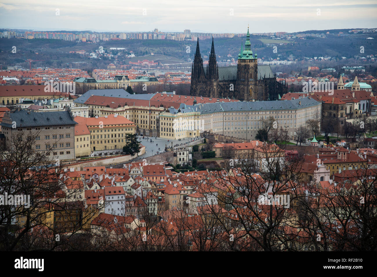 Praga dalla torre di osservazione Foto Stock