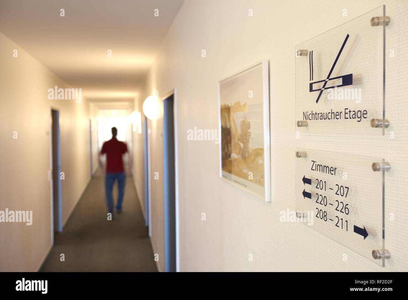 Piano non-fumatori, hotel corridoio nel Hotel Bernstein, Sellin, Ruegen Isola, Meclemburgo-Pomerania Occidentale Foto Stock