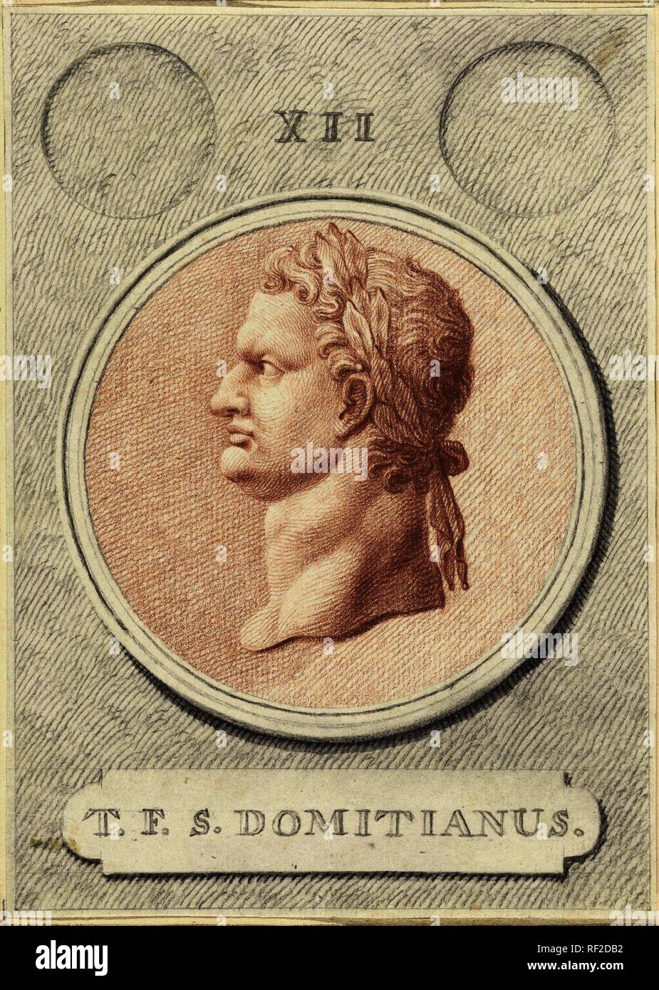 Ritratto medaglione di Domiziano, imperatore romano. Relatore per parere: Jan Caspar Philips. Dating: c. 1736 - c. 1775. Misurazioni: h 177 mm × W 127 mm. Museo: Rijksmuseum Amsterdam. Foto Stock