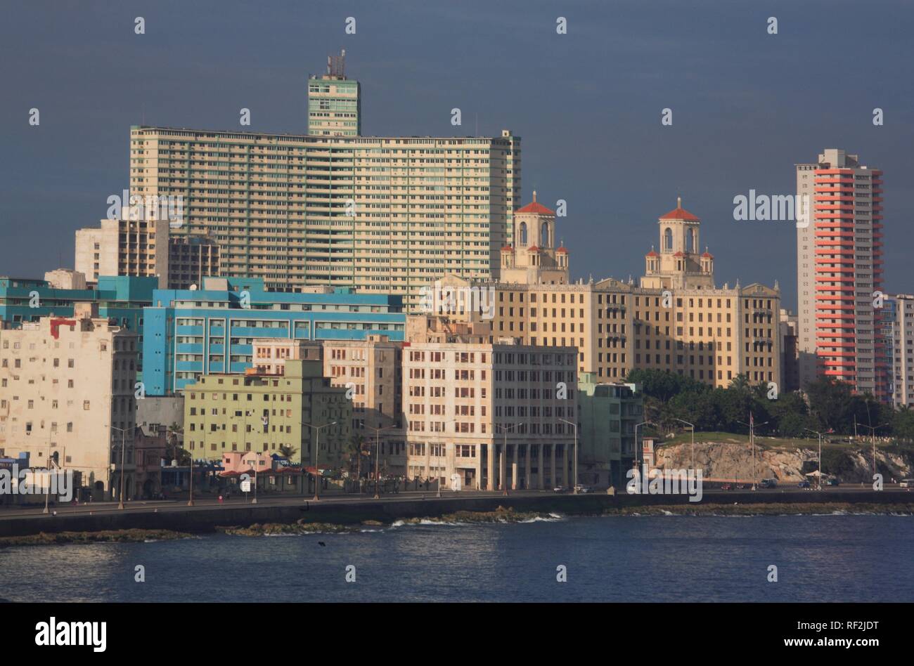 Skyline, Hotel Nacional de Cuba e la Habana Libre Hotel, Havana, Cuba, Caraibi Foto Stock