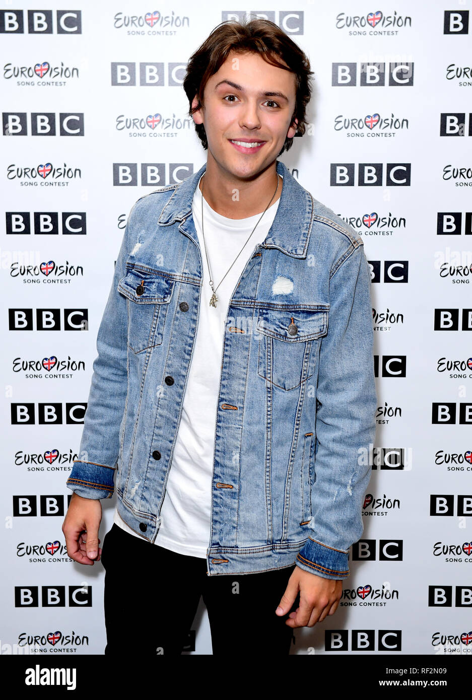 Jordan Clarke frequentando l'Eurovision incontrare gli artisti evento tenutosi presso la nuova BBC Broadcasting House, a Londra. Picture Data: mercoledì 23 gennaio, 2019. Foto di credito dovrebbe leggere: Ian West/PA FILO Foto Stock