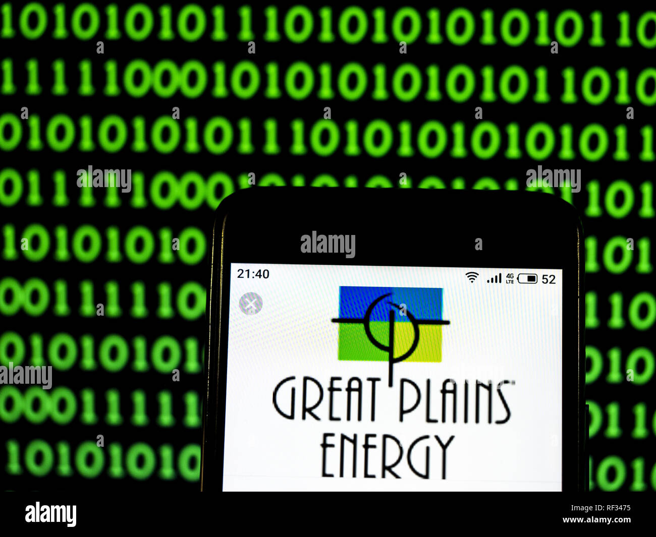 Kiev, Ucraina. 23 gen 2019. Great Plains Energy Holding Company logo che si vede visualizzato su un telefono intelligente. Credito: Igor Golovniov SOPA/images/ZUMA filo/Alamy Live News Foto Stock