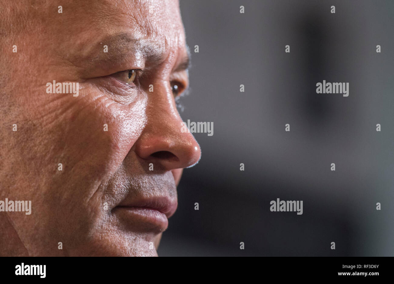 Guinness Sei Nazioni di Rugby lancio a Hurlingham Club di Londra - 23 gennaio 2019 Inghilterra Head Coach Eddie Jones. Foto Stock