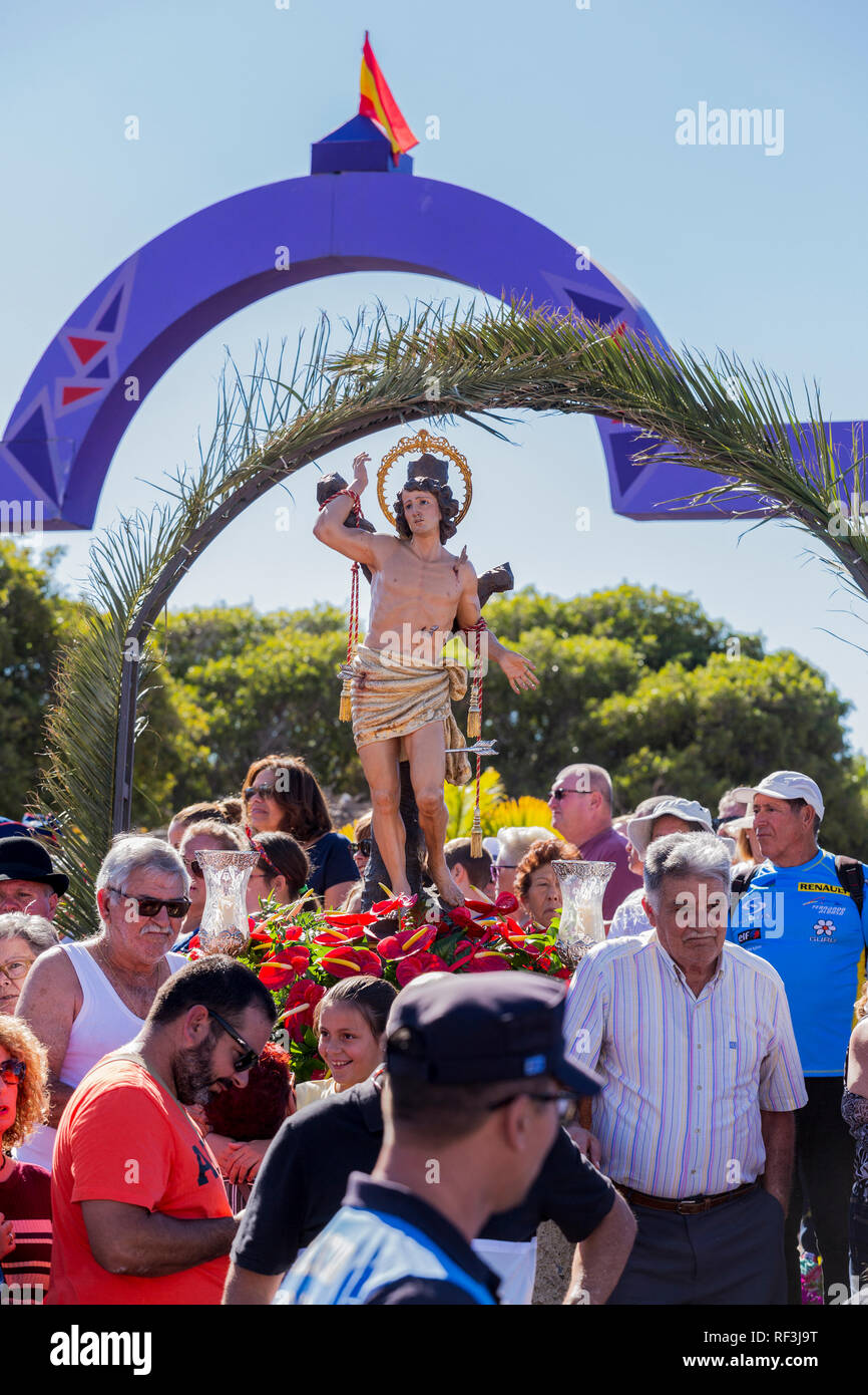 Statua di San Sebastian al romeria, fiesta in La Caleta, Tenerife, Isole Canarie, Spagna Foto Stock