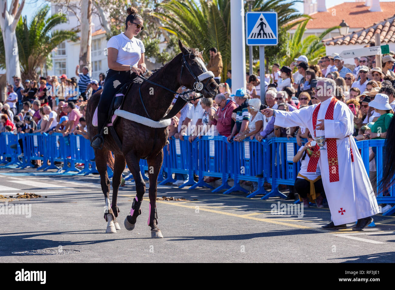 Benedizione degli animali a San Sebastian romeria, fiesta, La Caleta, Tenerife, Isole Canarie, Spagna, Foto Stock