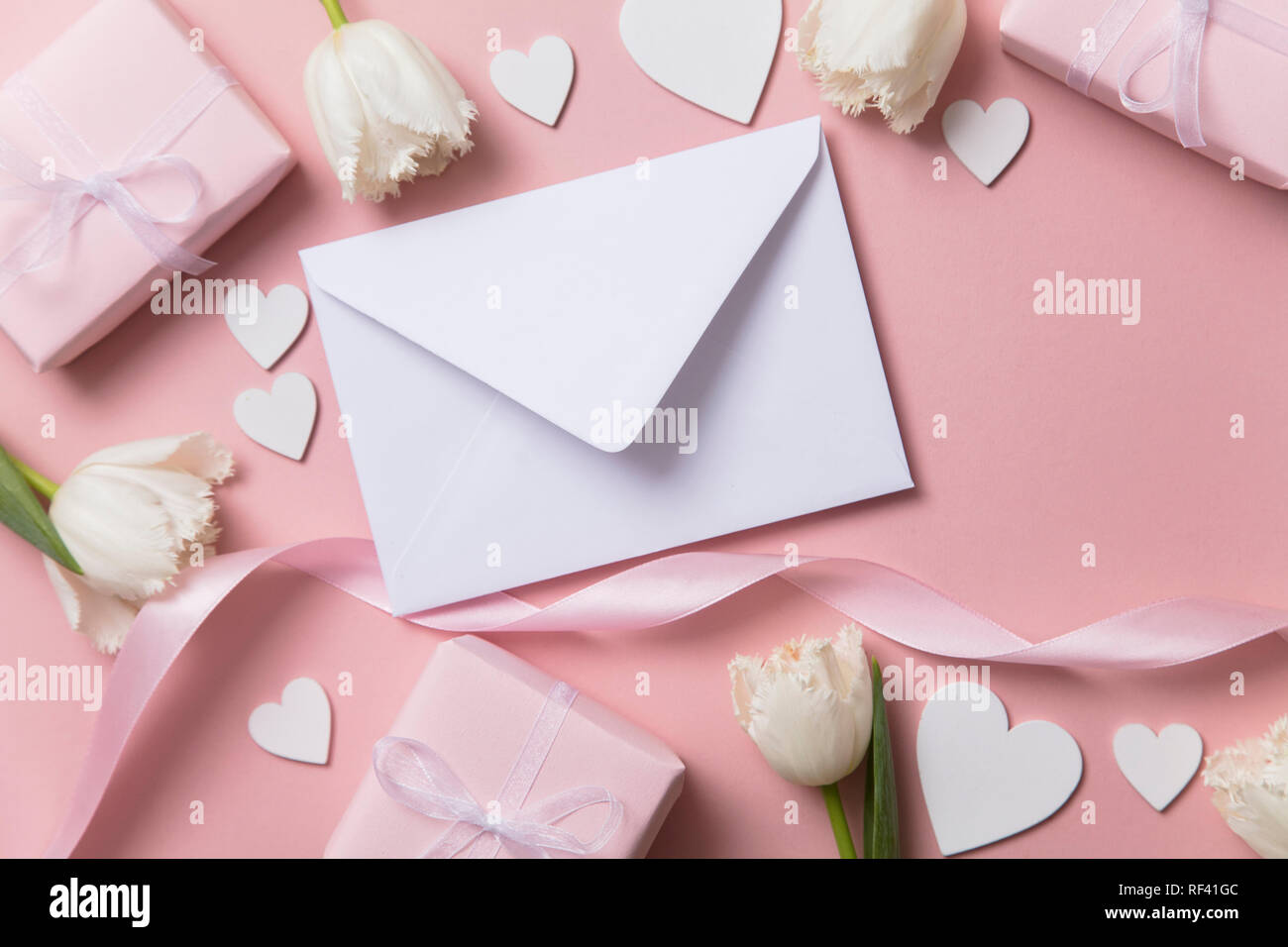 Lettera romantica. Il giorno di San Valentino, Festa della mamma sfondo Foto Stock