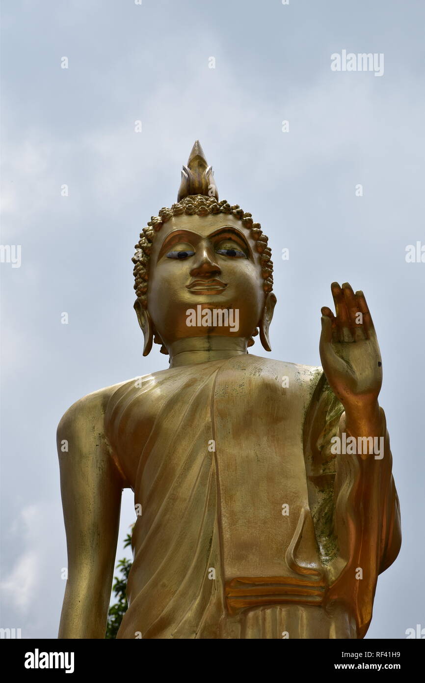 Golden Statua di Buda sotto la luce diretta del sole Foto Stock