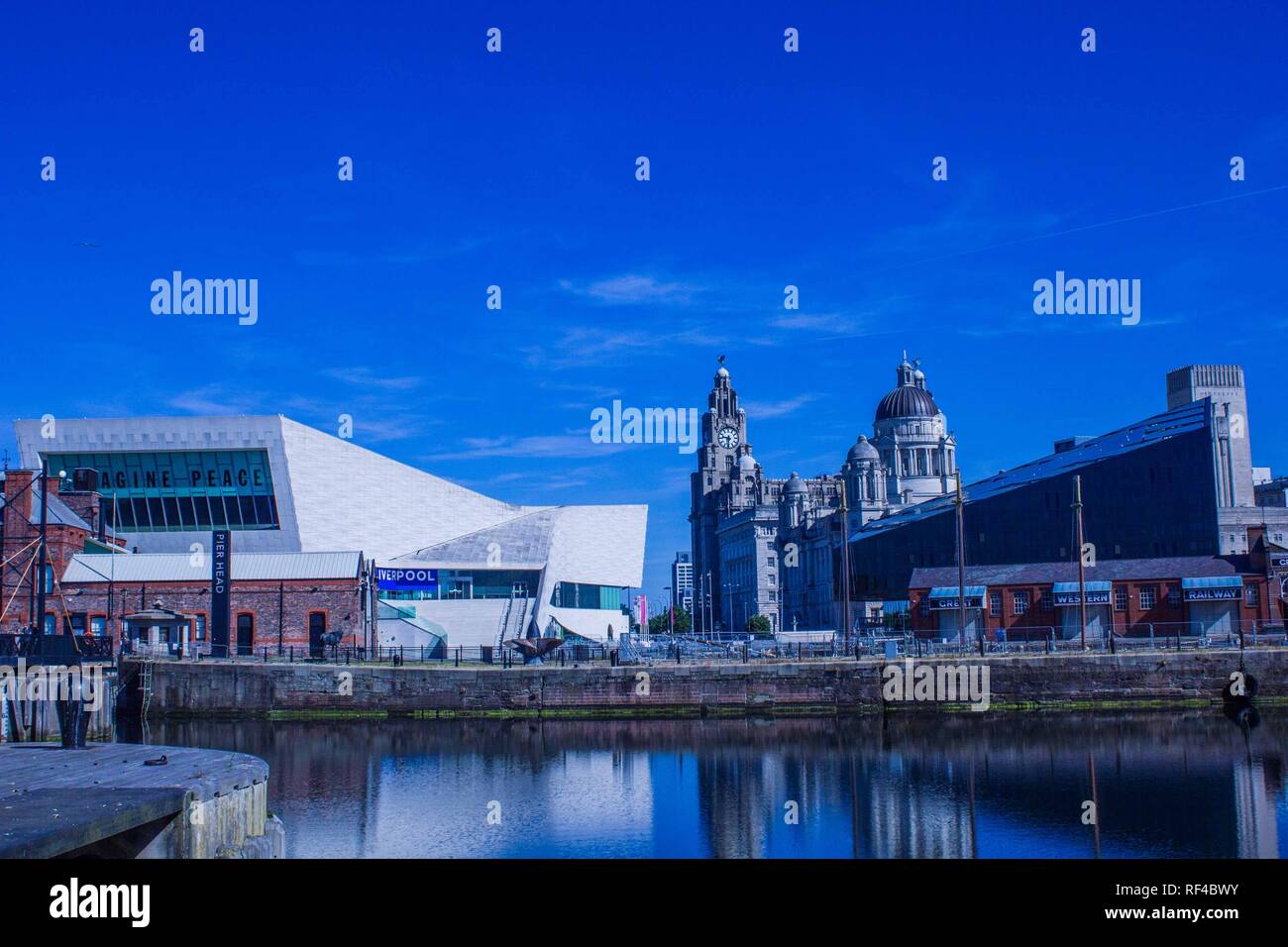 Il Liver Building dall'Albert Dock Foto Stock