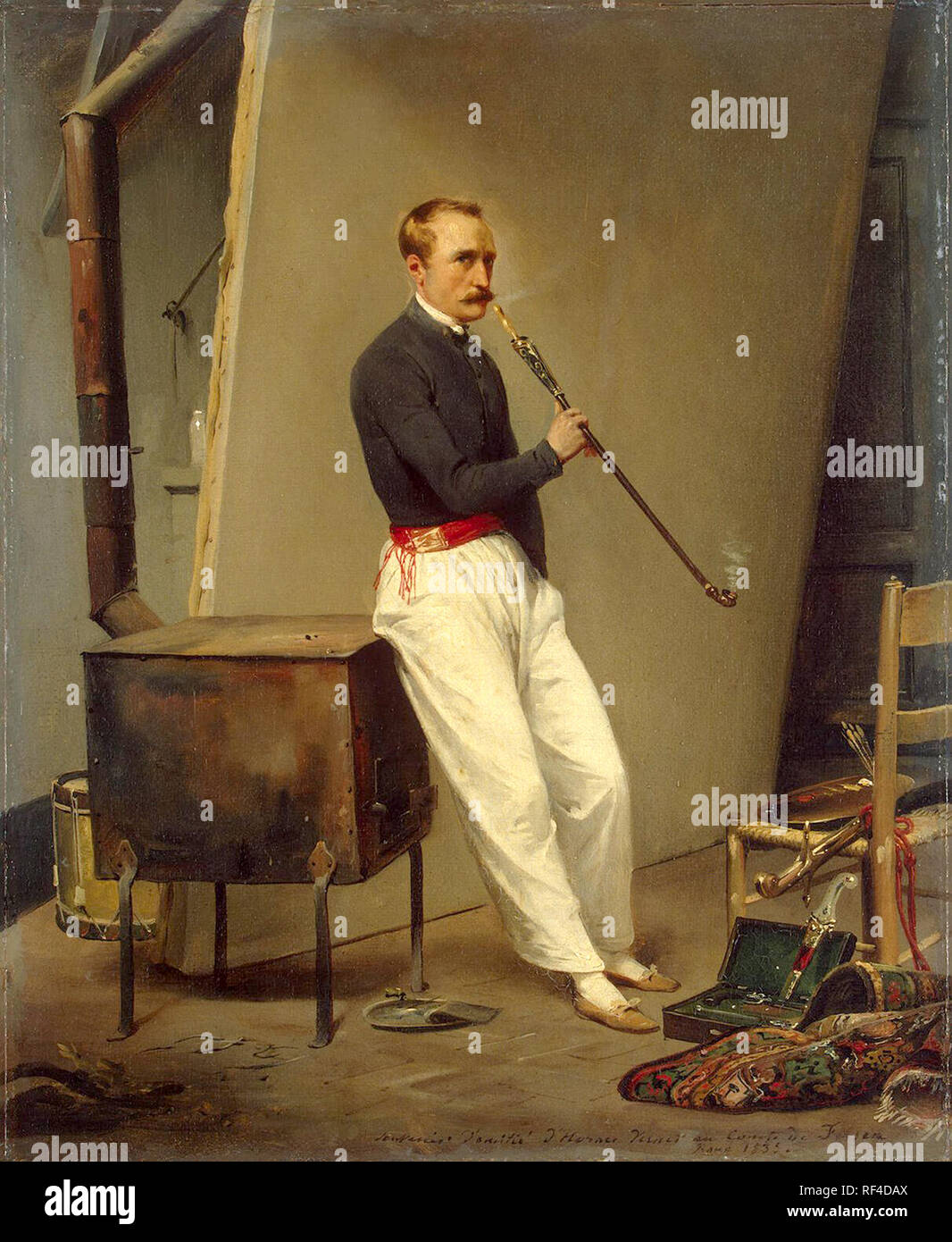 Horace Vernet, autoritratto con tubo, 1835. Émile Jean-Horace Vernet (1789 - 1863), pittore francese Foto Stock