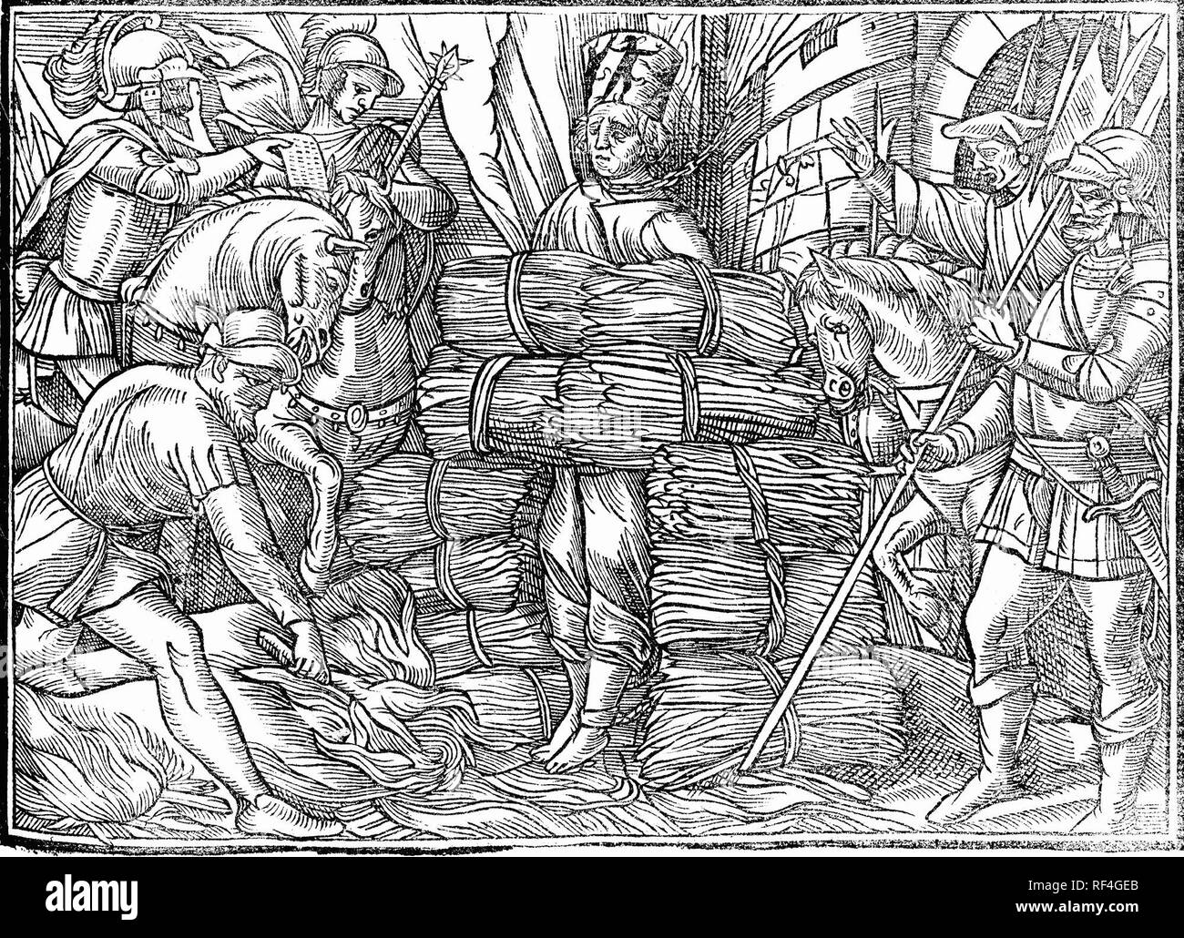 La masterizzazione di Jan Hus (1369-1415), una religiosa ceca pensatore e riformatore Foto Stock