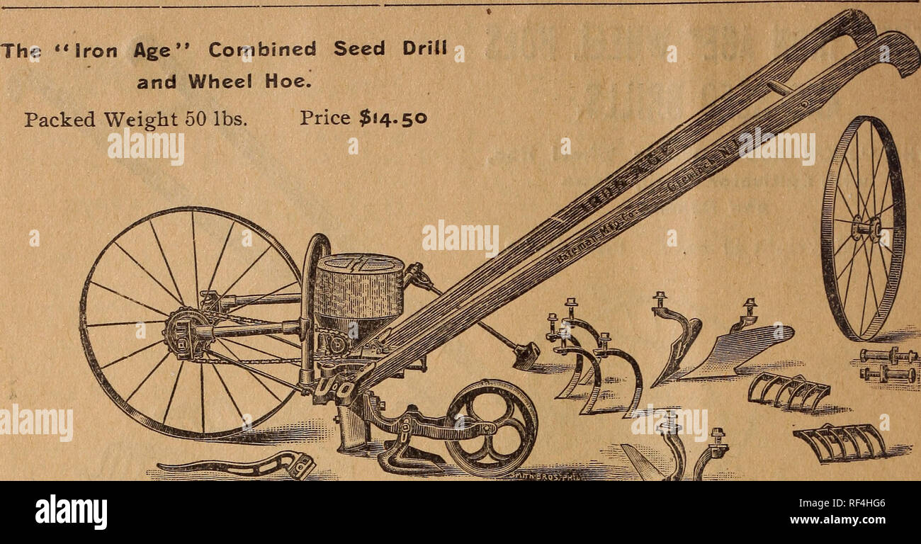 . Catalogo di sementi. Vivaio di Manitoba cataloghi; semi di ortaggi Cataloghi Cataloghi di frutta; fiori Semi cataloghi; attrezzi agricoli cataloghi. 56 J. M. Perkins, WINNIPEG.. Mal di progettare il nostro Seminatrice allegato per la ruota doppia zappa, abbiamo mantenuto in vista simpiiiity di costruzione, la praticità di regolazione e la perfezione del lavoro. Il trapano attacco è in se stesso completo e quando mettere in atto richiede ma due bolth per fissarlo; la singola ruota viene poi messo in posizione la catena su run e la punta da trapano è pronto per il funzionamento. La diapositiva di sementi e la sua regolazione di indice per seminare il var Foto Stock