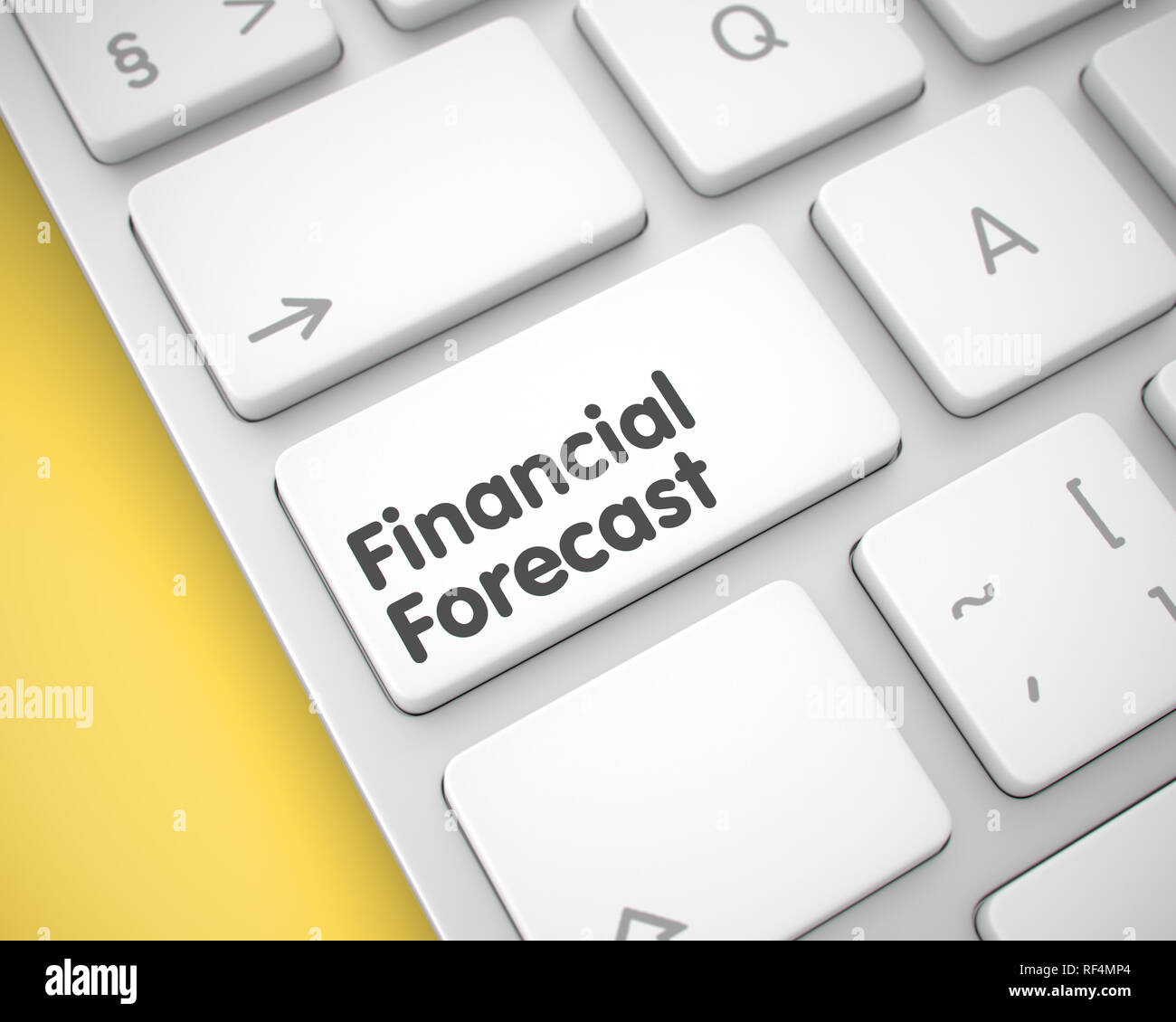 Previsioni finanziarie - Messaggio su bianco pulsante Tastiera. 3D. Foto Stock