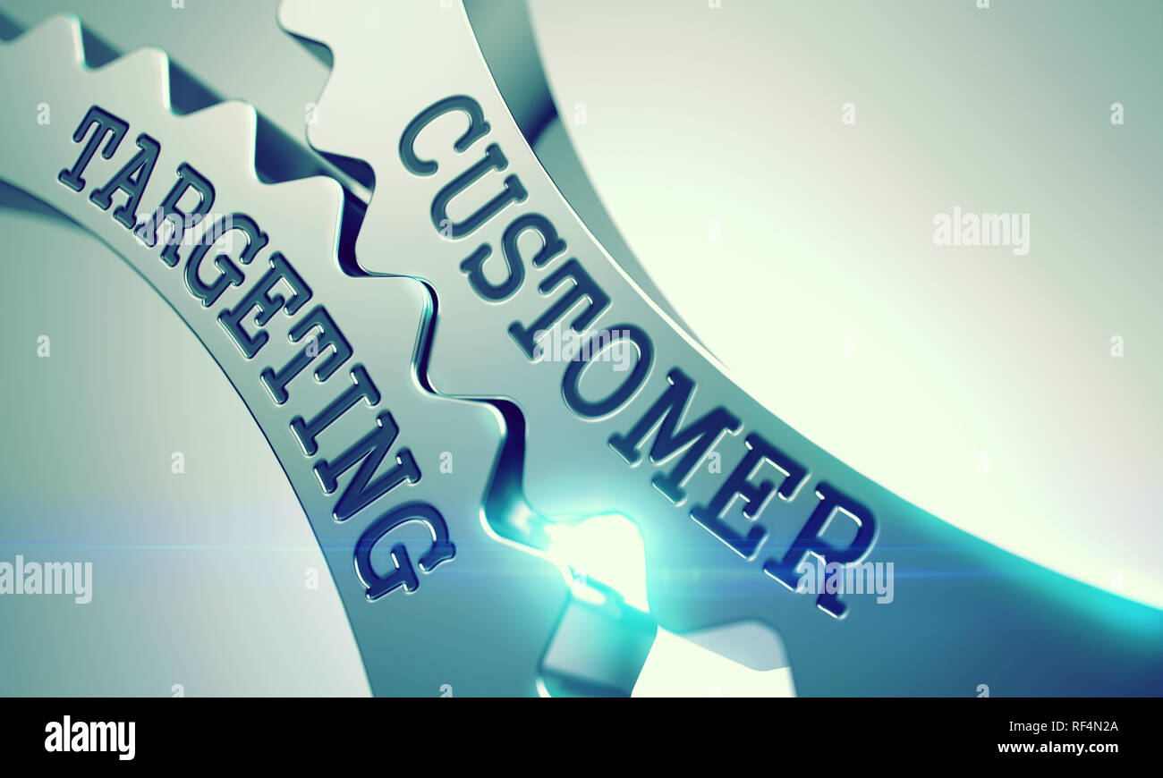 Targeting del cliente - Meccanismo di ruote dentate metalliche. 3D. Foto Stock